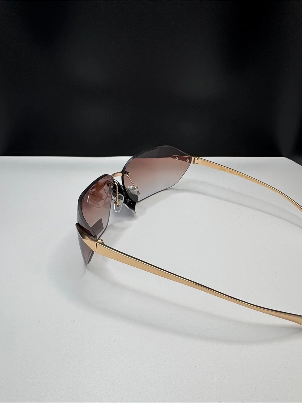 Men's Rimless Gradient Sunglasses - Gold Frame, Brown Lenses